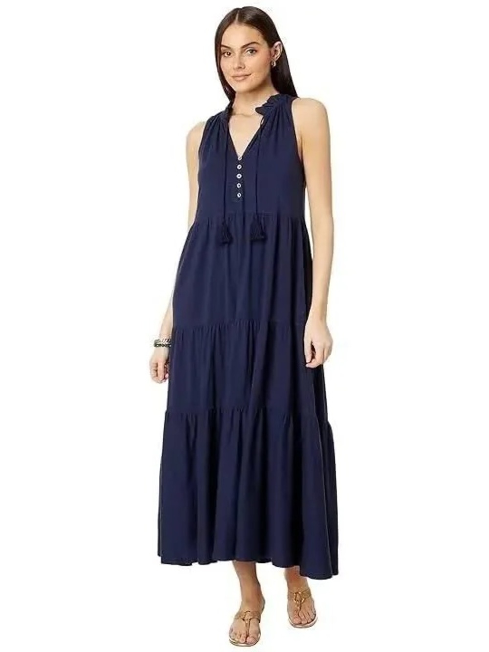 Lilly Pulitzer Malone True Navy Tiered Maxi Dress, Size M